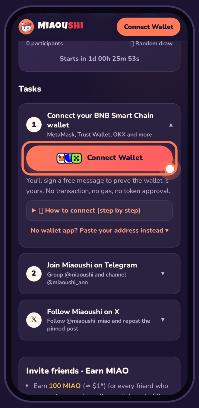Airdrop page with the Connect Wallet button highlighted