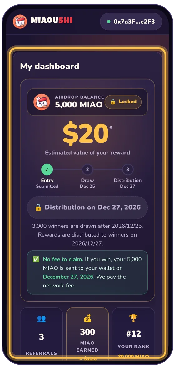 You're in!: real airdrop page screenshot with the button highlighted