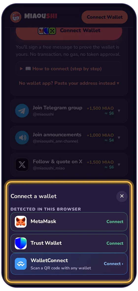Choose your wallet: real airdrop page screenshot with the button highlighted