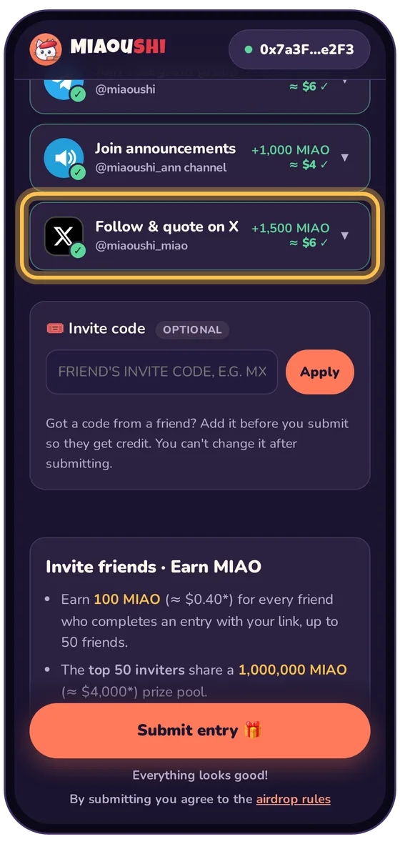 X verified: real airdrop page screenshot with the button highlighted